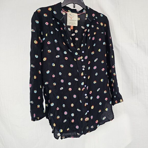 Anthropologie Button Print Conversations button down Top Size 0 - Picture 2 of 7